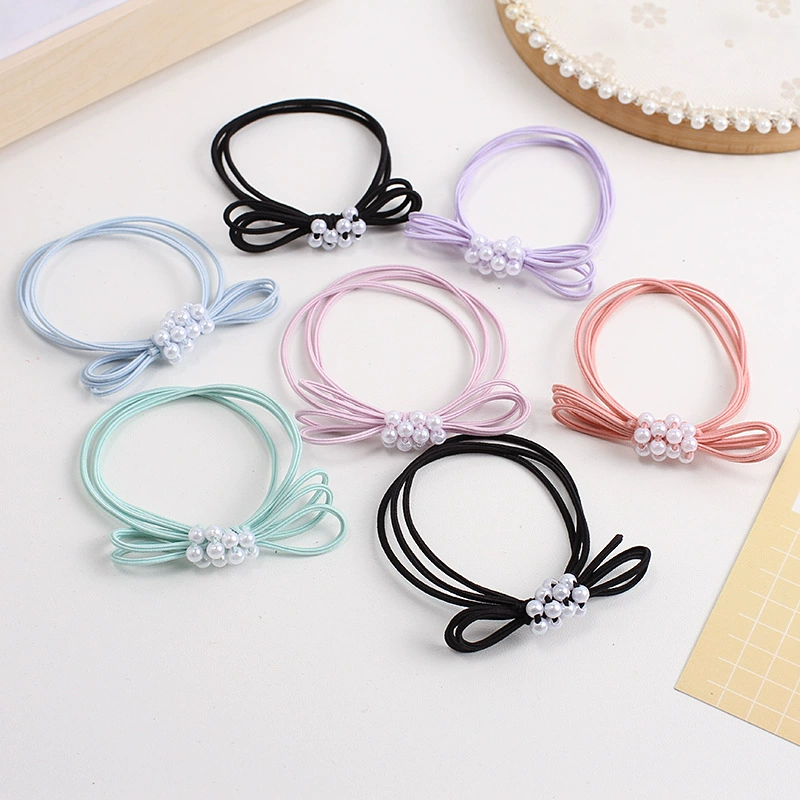 Korean pearl bow hair band, simple and elegant, high-elasticity and durable rubber band, fresh and clean hair tie wholesale Specification image