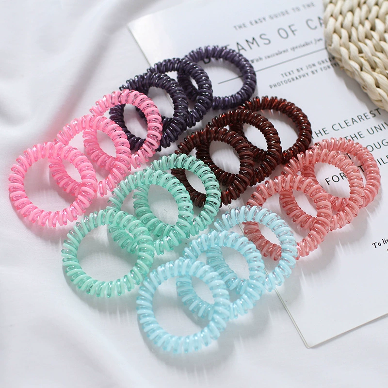 Two-color telephone line hair tie, elastic candy-colored hair band, sweet and girlish hair tie, Korean version facial cleansing rubber band hair accessory detail image 5
