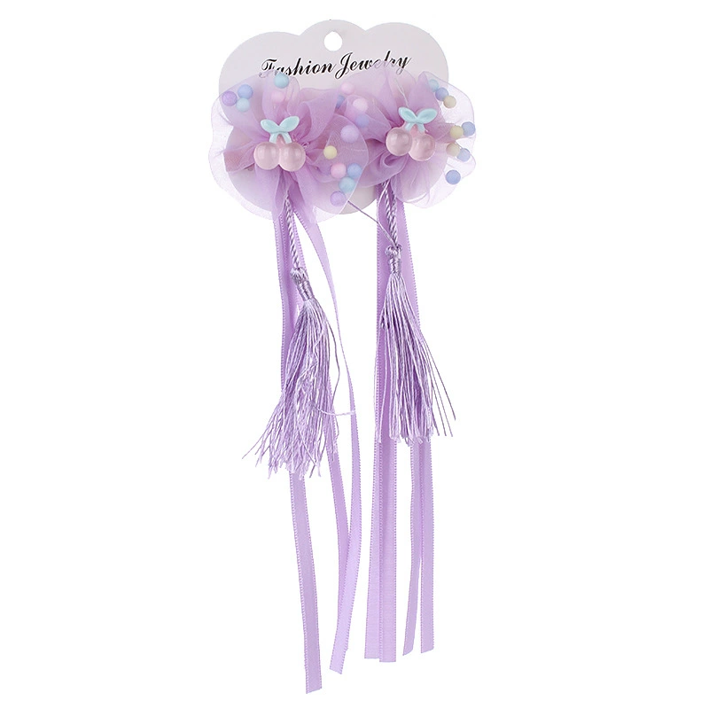 Children's ancient-style hair accessories, bow tassel hair clips, Hanfu ribbon double clips, pearl flower princess side clips, duckbeak clips detail image 4