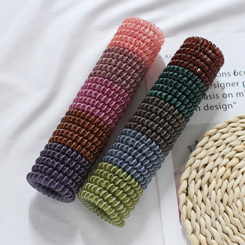 Two-color telephone line hair tie, elastic candy-colored hair band, sweet and girlish hair tie, Korean version facial cleansing rubber band hair accessory detail image 2