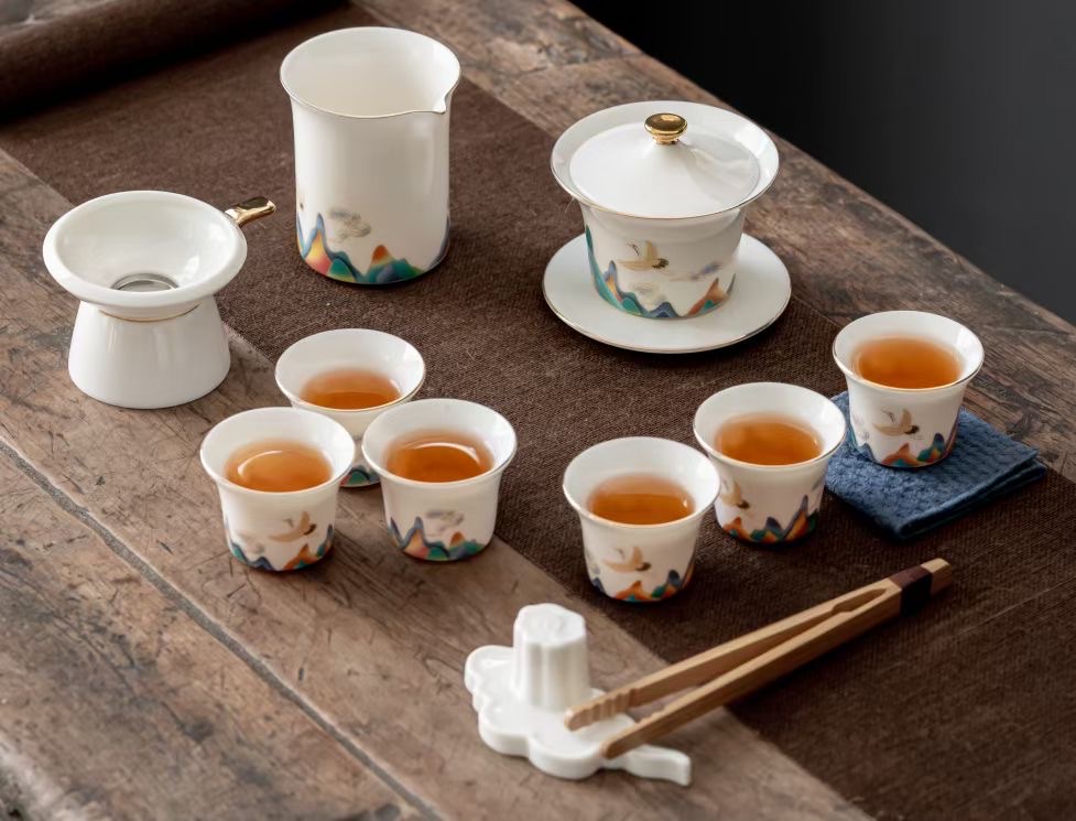 Sheep Fat Jade tea set, He Rui Cheng Xiang tea set, high-end reception and Office tea set, Tao Li Jia 027 Application Scenario