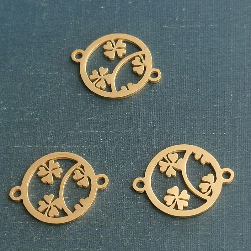 European and American golden copper bracelets, stainless steel pendants, four-leaf clovers, titanium steel DIY jewelry accessories factory direct sales detail image 4