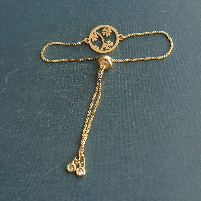 European and American golden copper bracelets, stainless steel pendants, four-leaf clovers, titanium steel DIY jewelry accessories factory direct sales detail image 5
