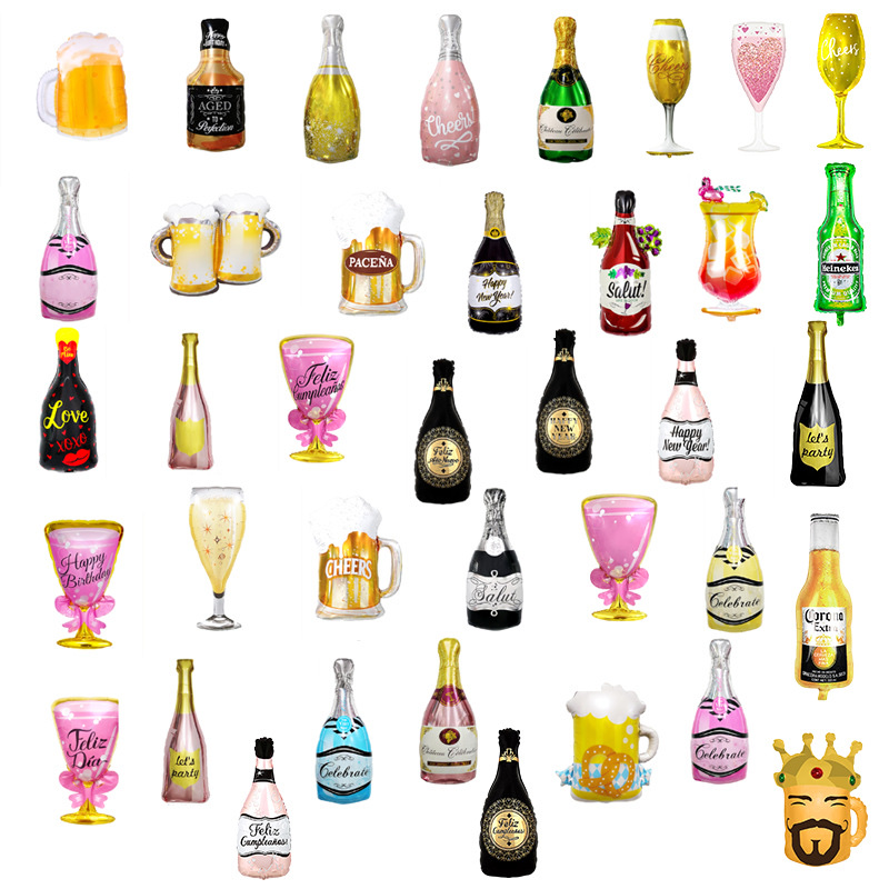 酒杯酒瓶香槟啤酒铝膜气球 派对装饰布置造型铝箔气球现货批发 
