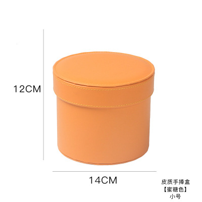 Q-side top and bottom cover round small leather box, hug bucket, gift packaging, orange souvenir box, flower packaging box details Picture