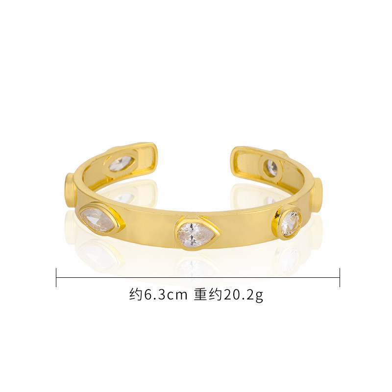 Cross-border exclusive new European and American geometric jewelry, brass gold-plated micro-inlaid zircon water drop bracelet, niche seven-color bracelet detail image 9