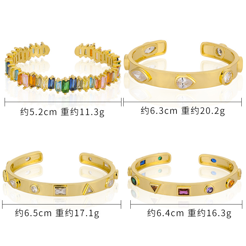 Cross-border exclusive new European and American geometric jewelry, brass gold-plated micro-inlaid zircon water drop bracelet, niche seven-color bracelet detail image 3