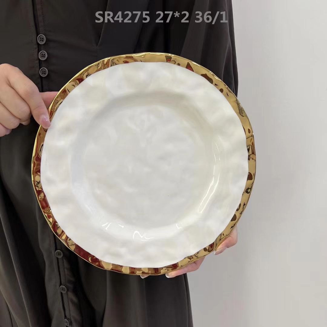 方圆陶瓷正品出口外贸质量陶瓷镀金盘非洲地区专用盘西餐餐具系列FTYH254154 