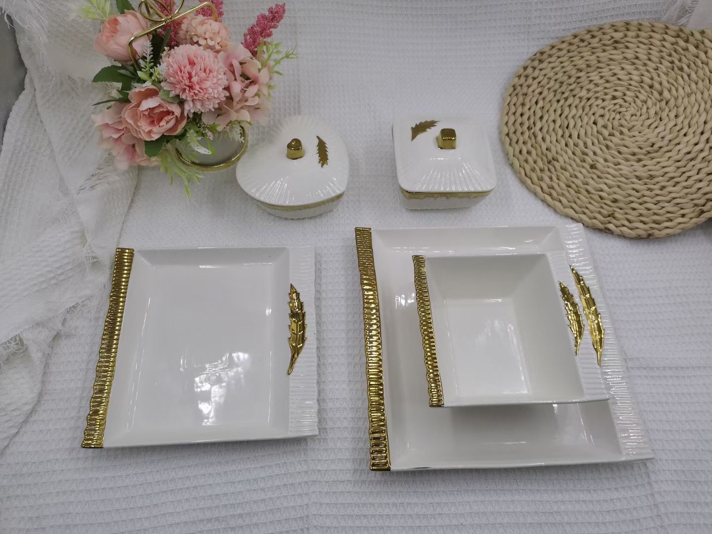 方圆陶瓷镀金北欧风格系列羽毛装饰餐盘餐具高温不掉色正规出口外贸FY6859585详情图7