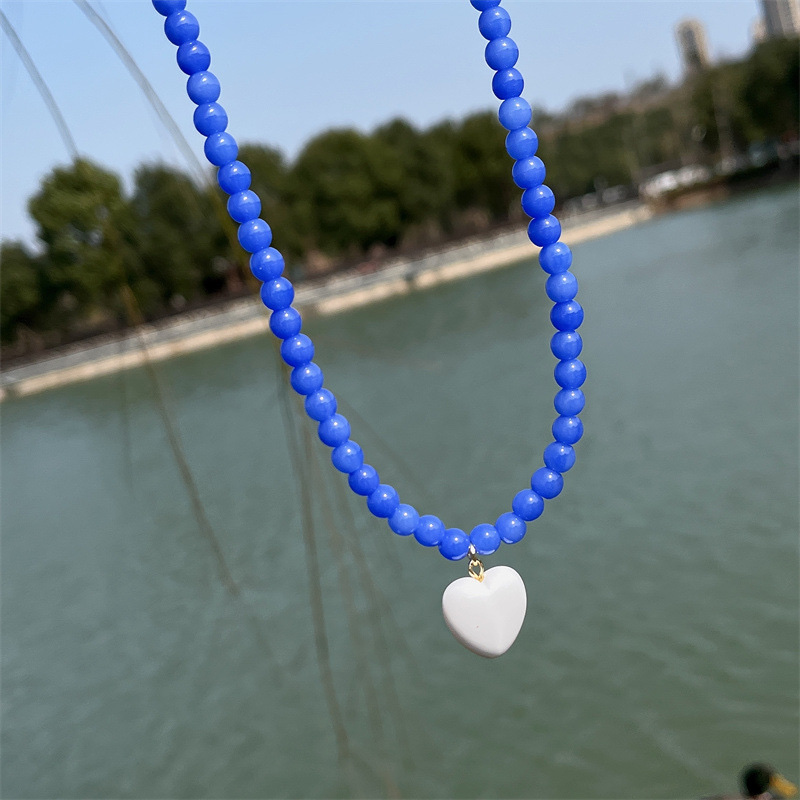 A fashionable, colorful beaded heart-shaped collarbone chain and candy-colored necklace of the same style from cross-border Korea Specification image