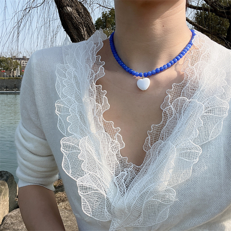A fashionable, colorful beaded heart-shaped collarbone chain and candy-colored necklace of the same style from cross-border Korea Application Scenario