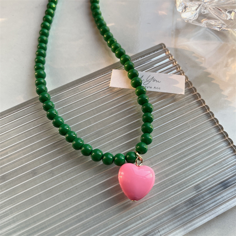 A fashionable, colorful beaded heart-shaped collarbone chain and candy-colored necklace of the same style from cross-border Korea details Picture