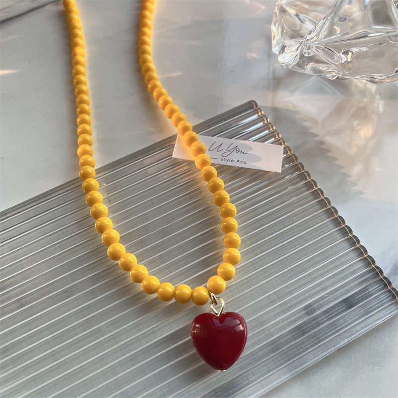 A fashionable, colorful beaded heart-shaped collarbone chain and candy-colored necklace of the same style from cross-border Korea Item Picture