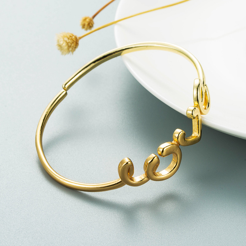 Cross-border European and American creative and personalized LOVE letter open bracelet, copper-plated real gold zircon geometric T-shaped buckle bracelet detail image 4