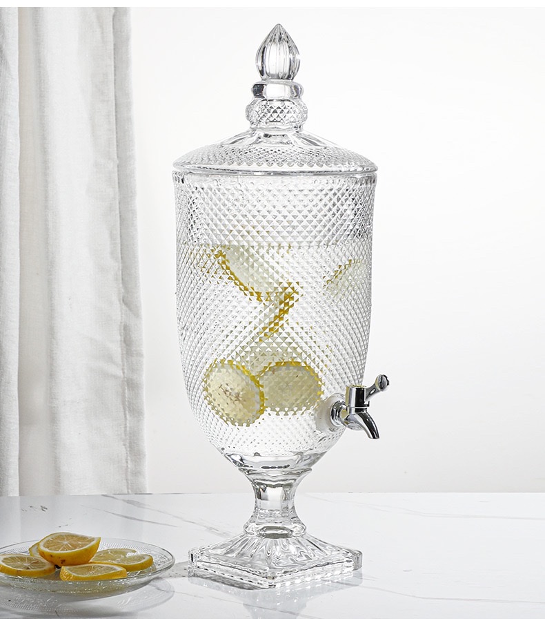 Glass soda can with faucet, juice VAT, crystal glass water bottle Specification image