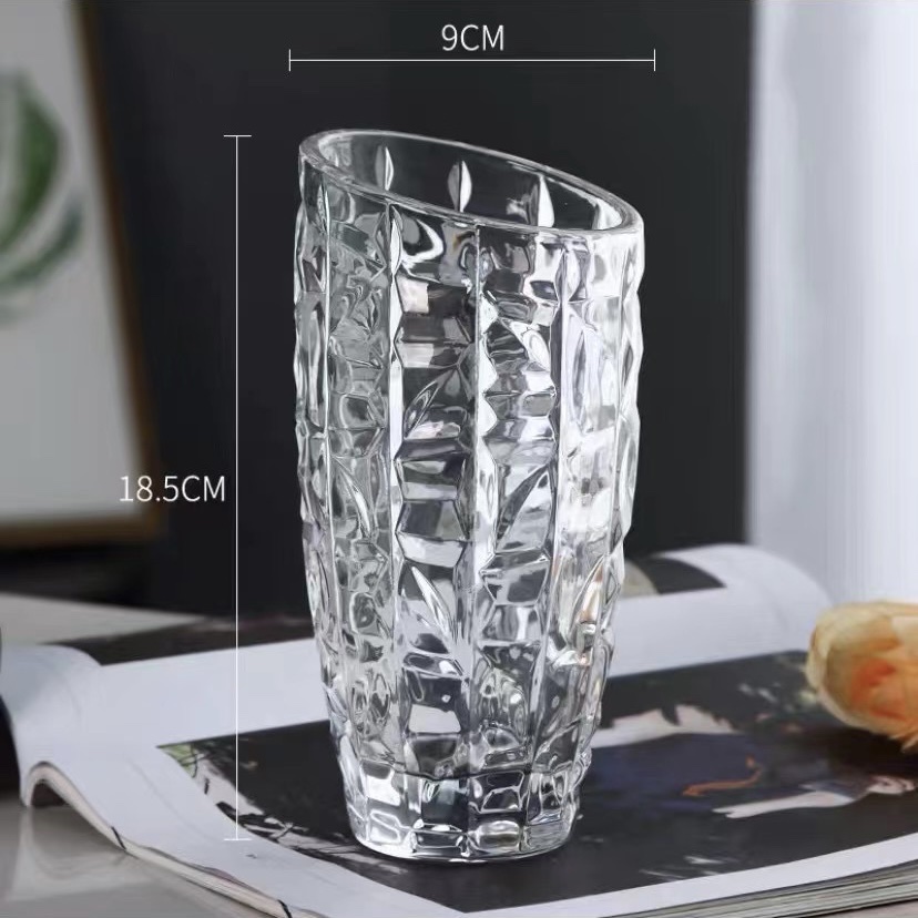 Crystal glass vase with a slanted mouth and a large belly Item Picture