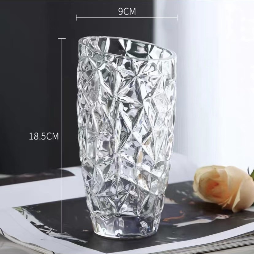 Crystal glass vase with a slanted mouth and a large belly Specification image