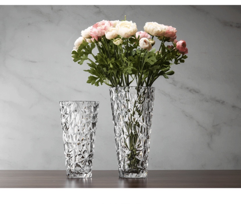 Glass vases, crystal glass vases, conical ice-patterned glass vases, home decoration ornaments