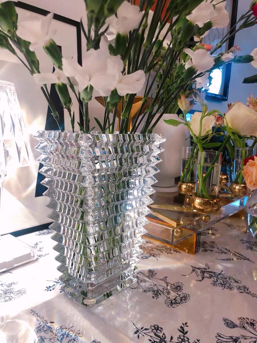 Square Baccarat glass vase, crystal glass vase, home decoration, home creative handicrafts Specification image