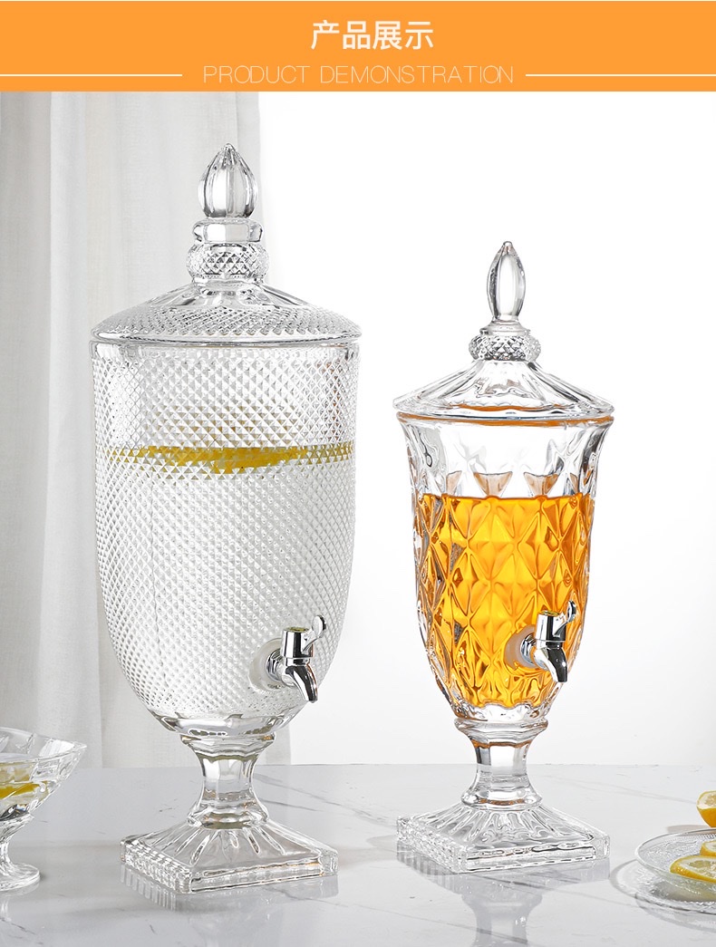Glass soda can with faucet, juice VAT, crystal glass water bottle Item Picture