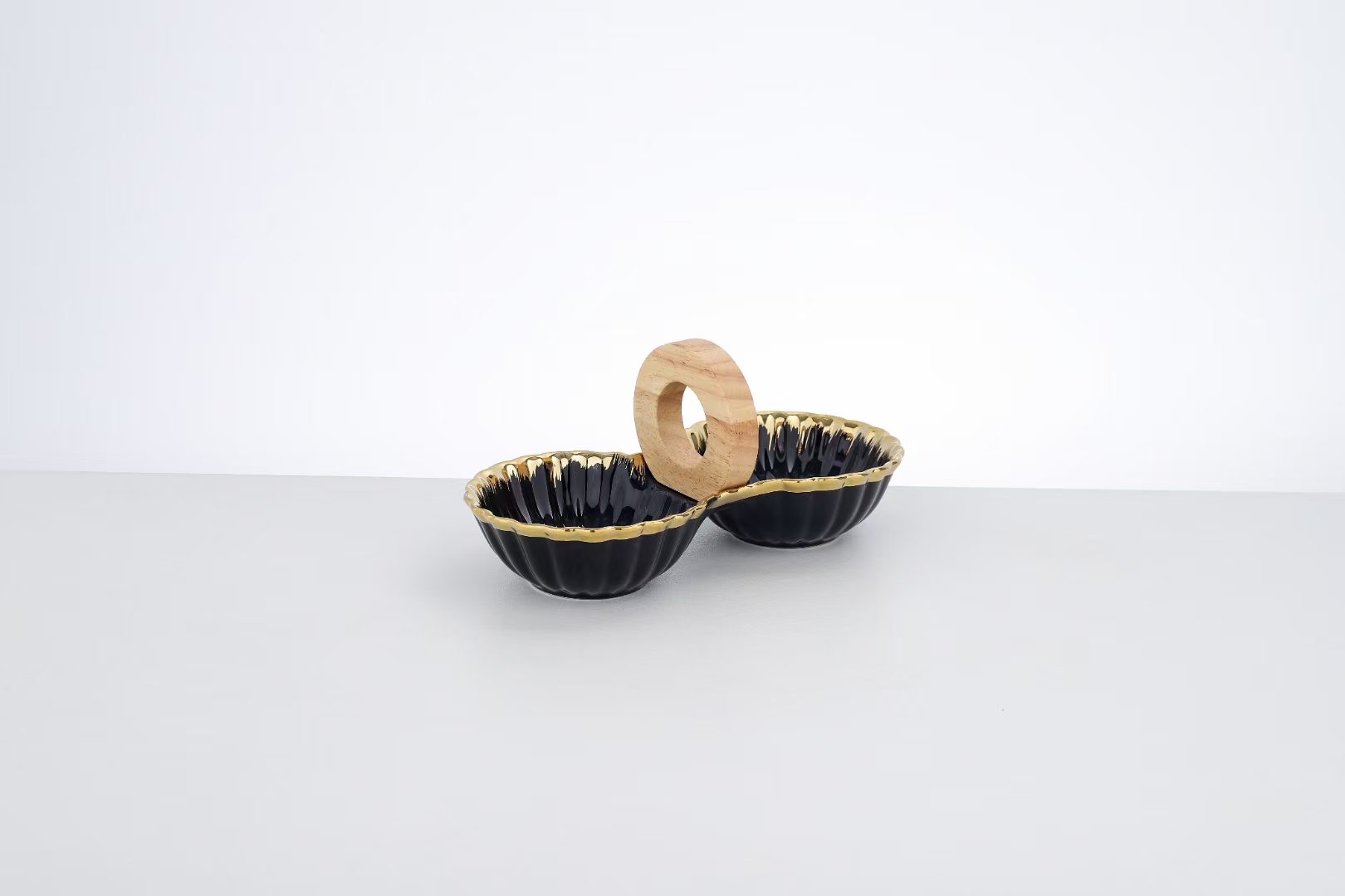 方圆陶瓷黑色菊花镀金小碗配竹木托网红零食小吃碟陶瓷镀金小碗FYTHG123456详情图2