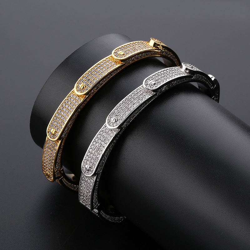 A cross-border bestseller on Amazon and ebay: A hip-hop men's wristband with zircon fully inlaid detail image 4