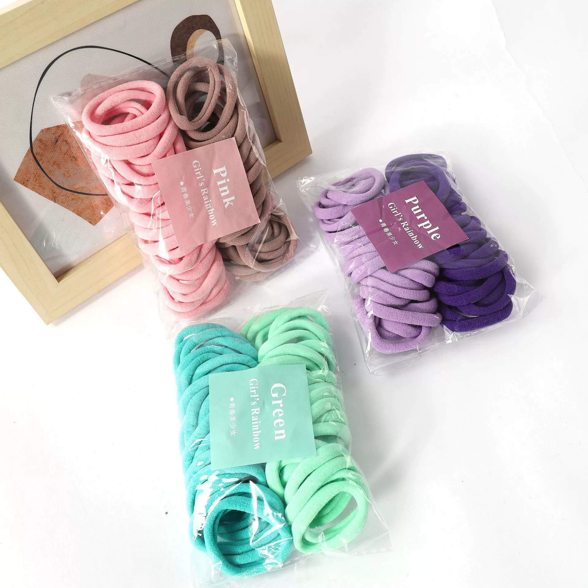 Korean version 50-piece gradient color towel hair band for girls, seamless and non-damaging to hair, children's colorful candy hair tie detail image 4