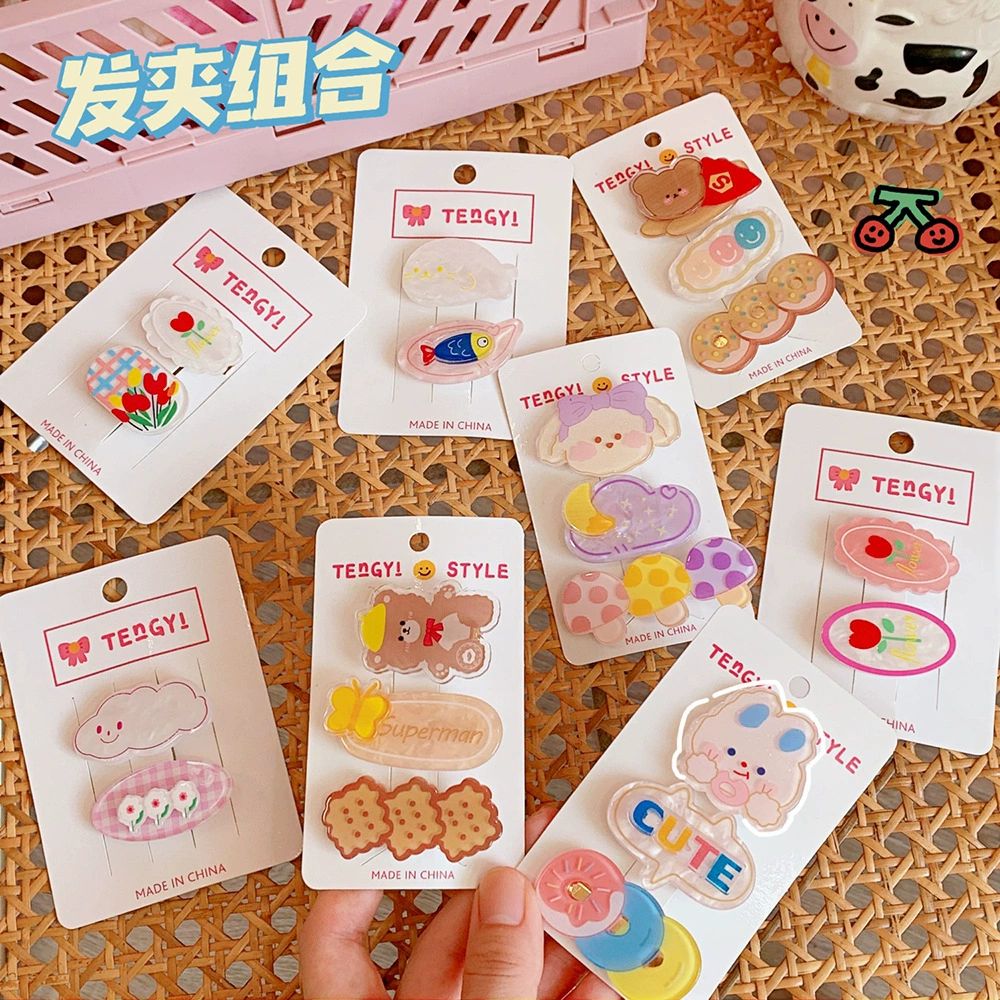 Korean soft and cute little bear hair clip set for women, summer cute and girlish, bangs broken hair clip, simple and elegant side clip detail image 12