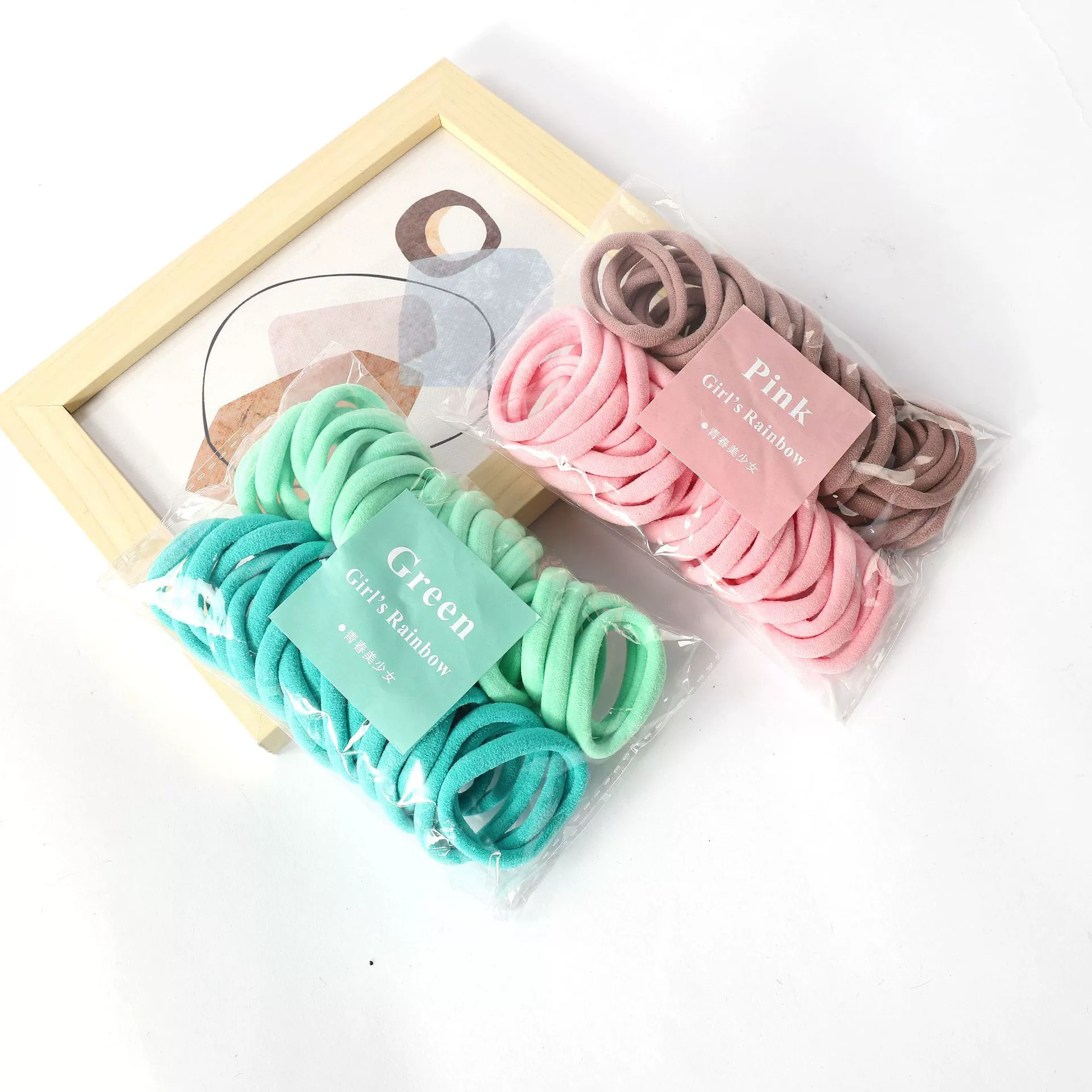 Korean version 50-piece gradient color towel hair band for girls, seamless and non-damaging to hair, children's colorful candy hair tie Specification image