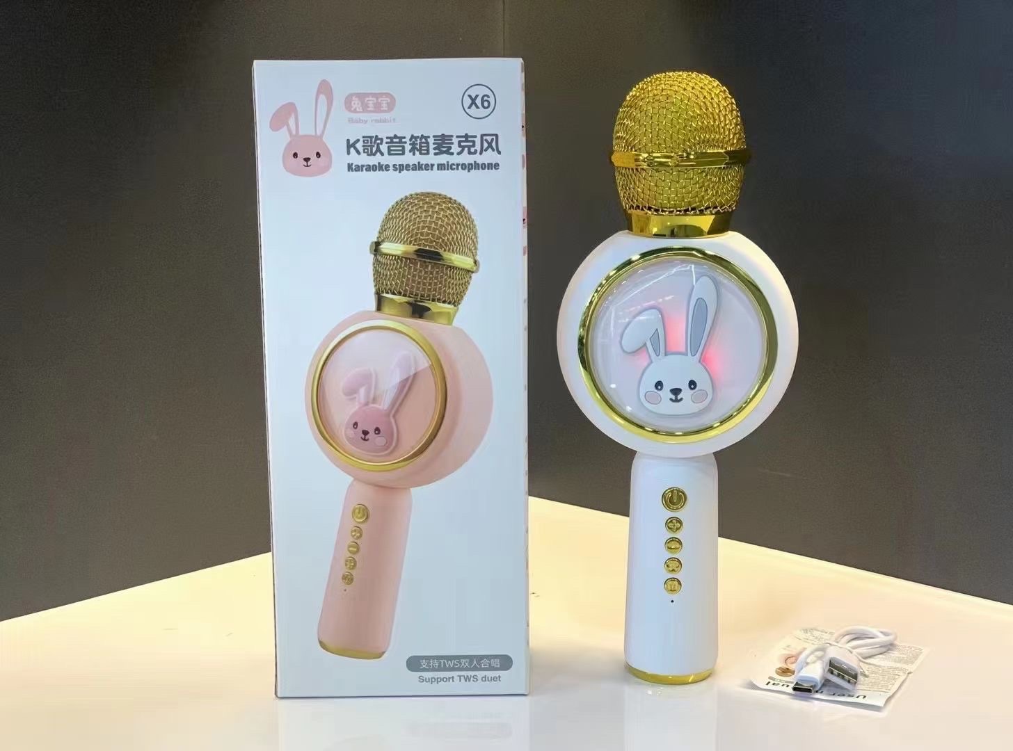 Nuevo rabbit K canción altavoz micrófono para el mercado 🐰🎤 nuevo modelo: X6 tamaño de la máquina: 235*92*54MM tamaño del paquete: 2240*95*55MM Application Scenario