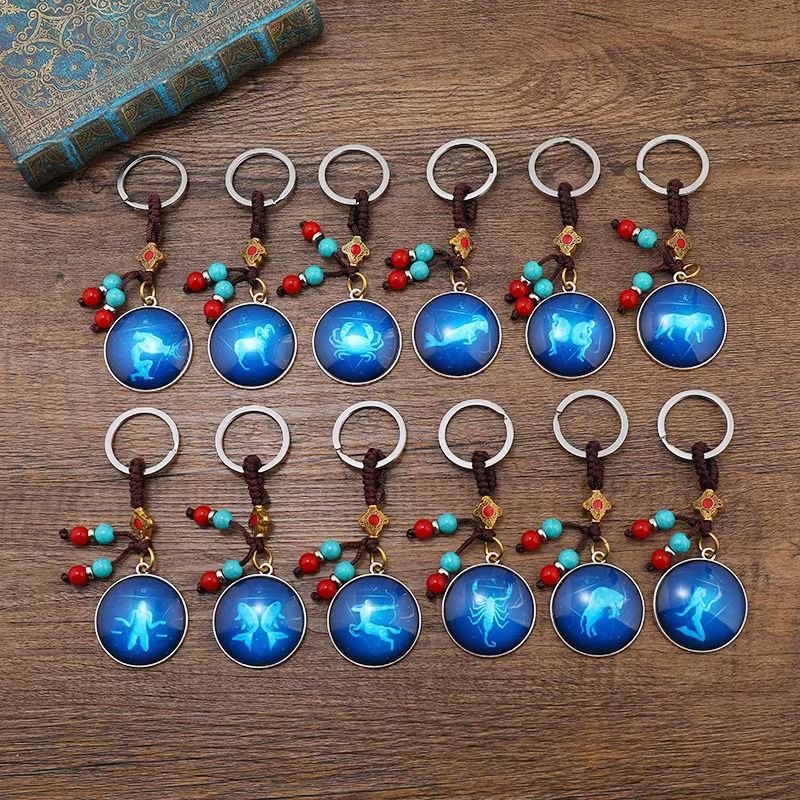 12 zodiac keychains, student couple key chains, bags, pendants, graduation gifts, metal, crystal, glass, Smooth Accessories Store