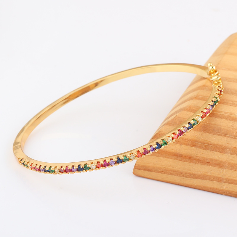European and American cross-border trade 18k gold diamond-encrusted bracelet, pure copper electroplated real gold oval clasp rainbow bracelet for ladies