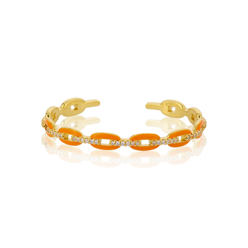 Cross-border bestseller Bohemian-style jewelry: brass gold-plated micro-inlaid zircon oil-dripping ring, niche chain bracelet Specification image
