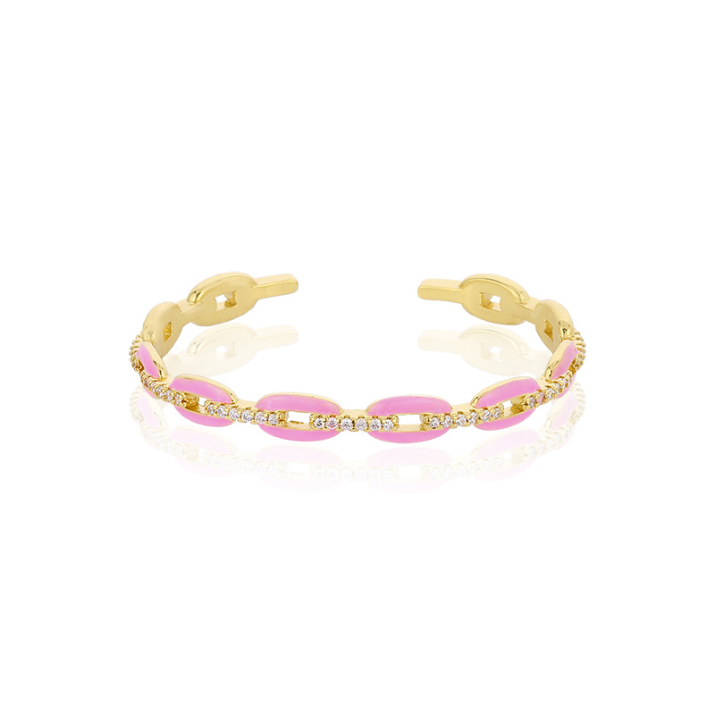 Cross-border bestseller Bohemian-style jewelry: brass gold-plated micro-inlaid zircon oil-dripping ring, niche chain bracelet detail image 5