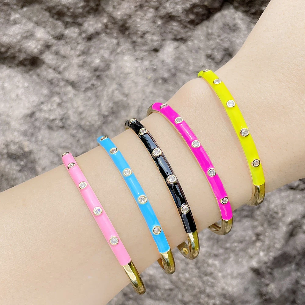 New cross-border European and American jewelry, a unique Bohemian style, colorful oil-dripping geometric C-shaped bracelet for women detail image 2