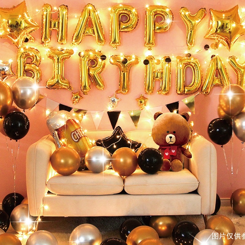 "Internet celebrity birthday decoration scene arrangement: Aluminum film balloon set for boys, girls and children, birthday theme balloon background wall. details Picture