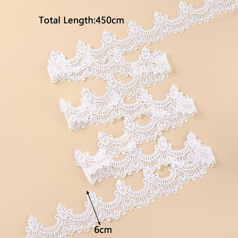 The white milk silk crescent-shaped lace in stock is available for 5 yards with a width of 6cm Specification image