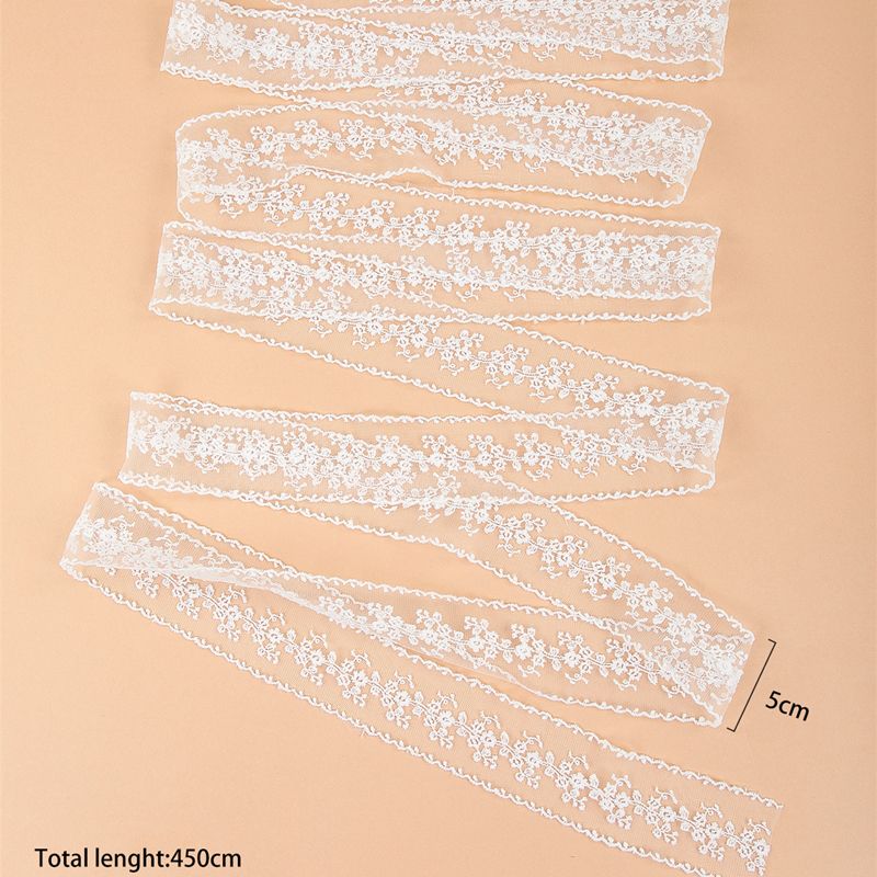The white mesh lace is in stock for 5 sizes and available for sale. The width is 5cm details Picture