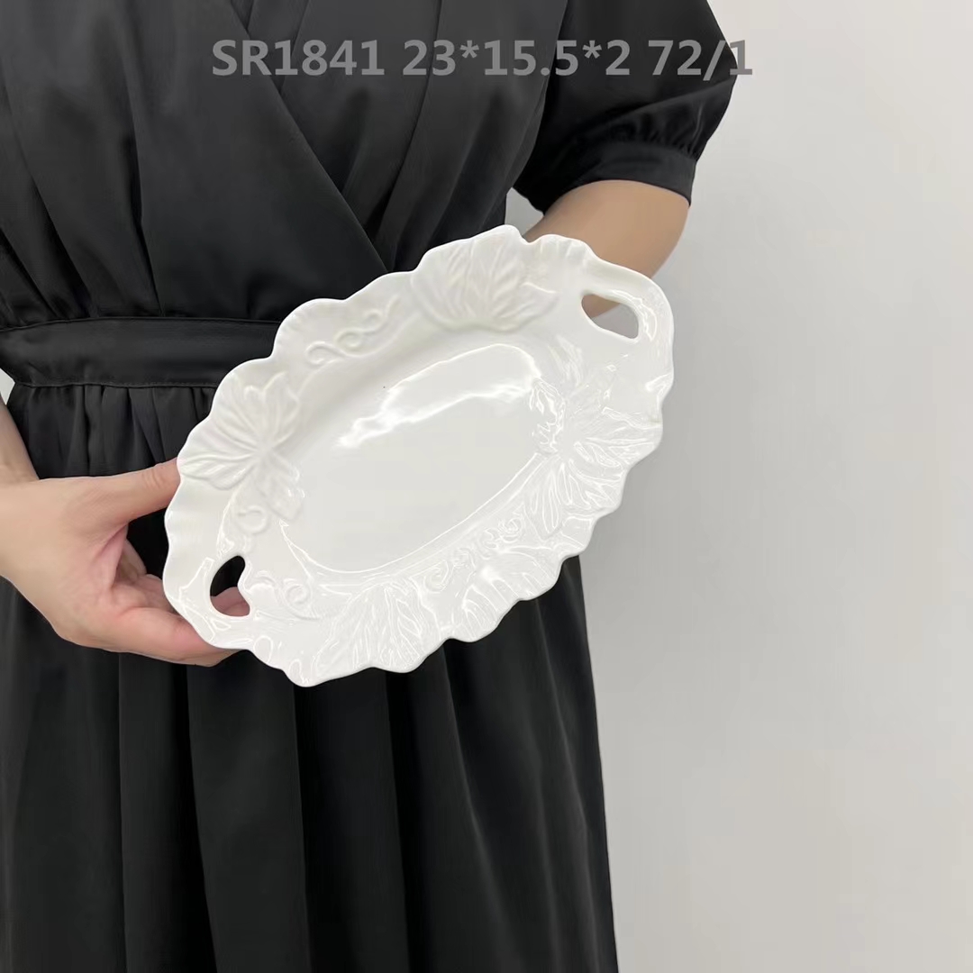 方圆双色富雕陶瓷餐盘超级nice日用酒店餐具FY525252