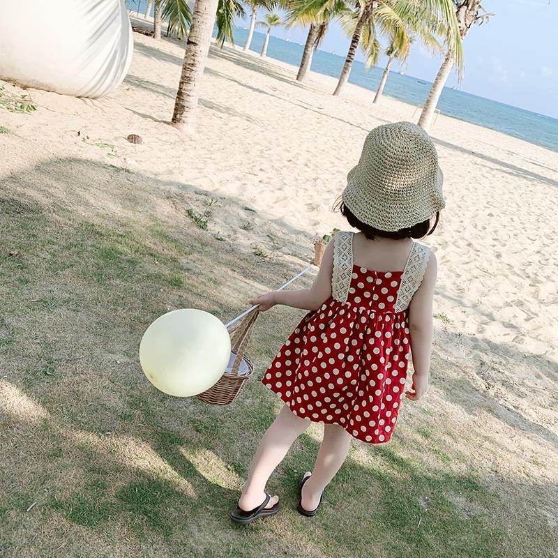 童装女童夏装2022新款夏季儿童洋气波点连衣裙宝宝吊带裙沙滩裙子