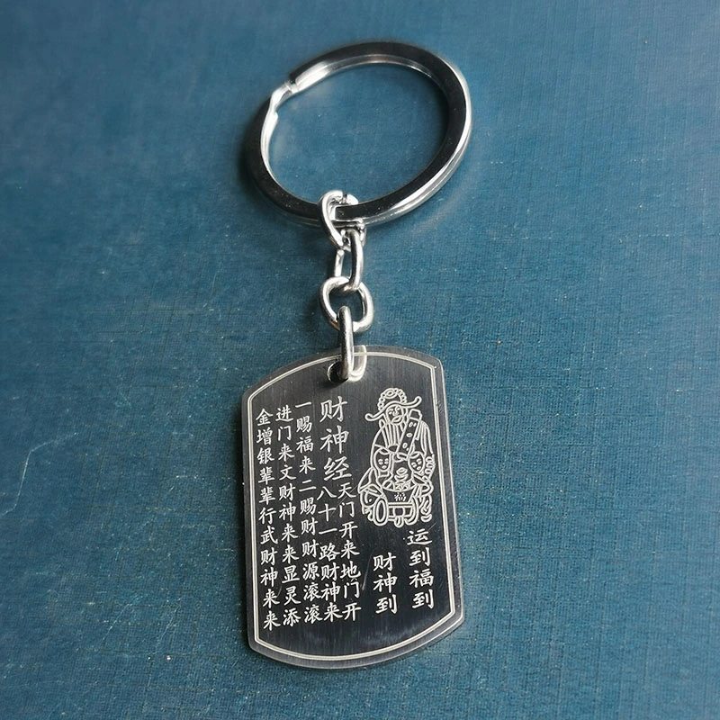 Simple and retro round Wealth God Sutra pendant necklace, trendy Buddhist-style, versatile, niche and elegant design, popular keychain accessory detail image 4