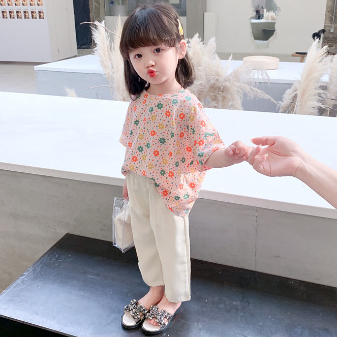 女童网红洋气儿童夏装短袖T恤2022款韩版时髦宝宝小雏菊半袖上衣