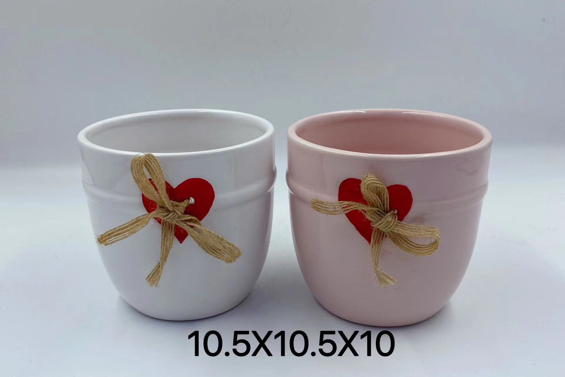Heart-shaped hemp rope ceramic flowerpot details Picture