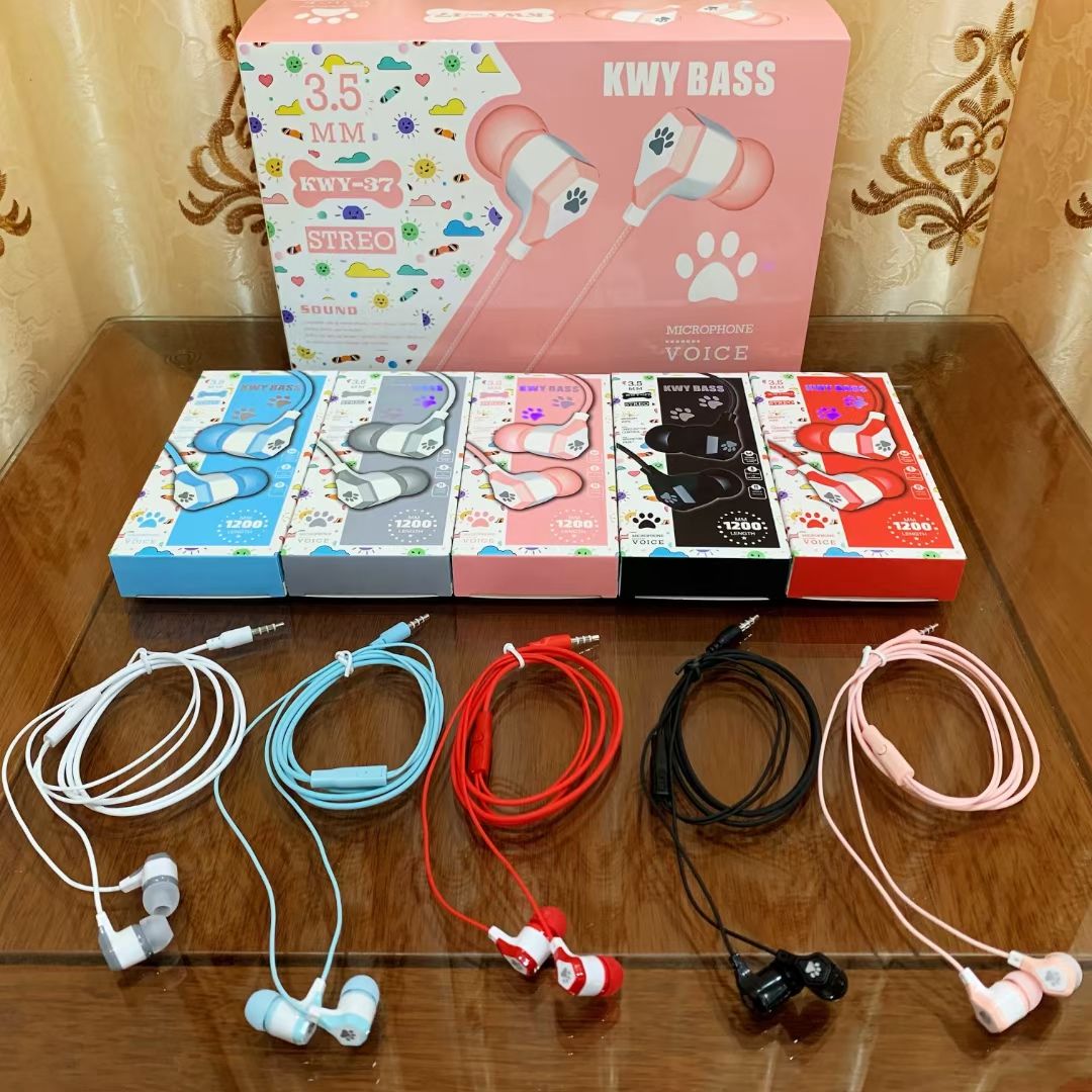 Guangdong Sogo brand headphones, KWY-37 headphones, mobile phone headphones, headphones with labels, ear tips, ear labels