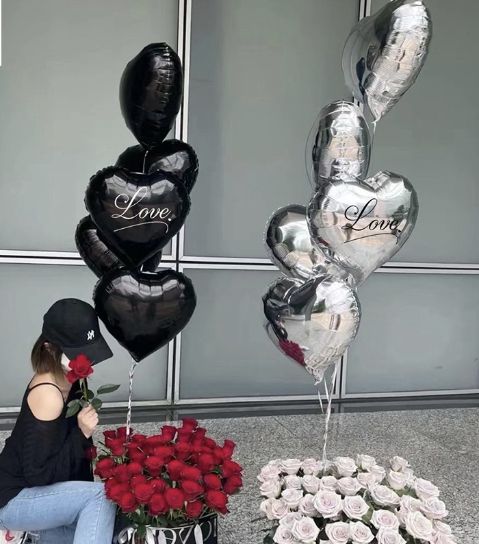 New 18-inch heart-shaped aluminum foil balloon flower bouquet gift box for Qixi Festival, decorative material heart-shaped aluminum foil balloon wholesale