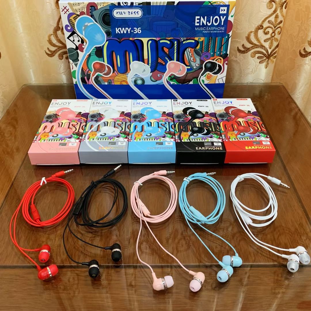 Guangdong Sogo brand headphones, KWY-36 headphones, mobile phone headphones, headphones with labels, ear tips, ear labels
