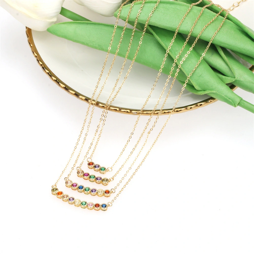 A fashionable lady's necklace features a row of slightly inlaid round zircon pendants and a collarbone chain. It is a niche design and elegant necklace accessory detail image 2