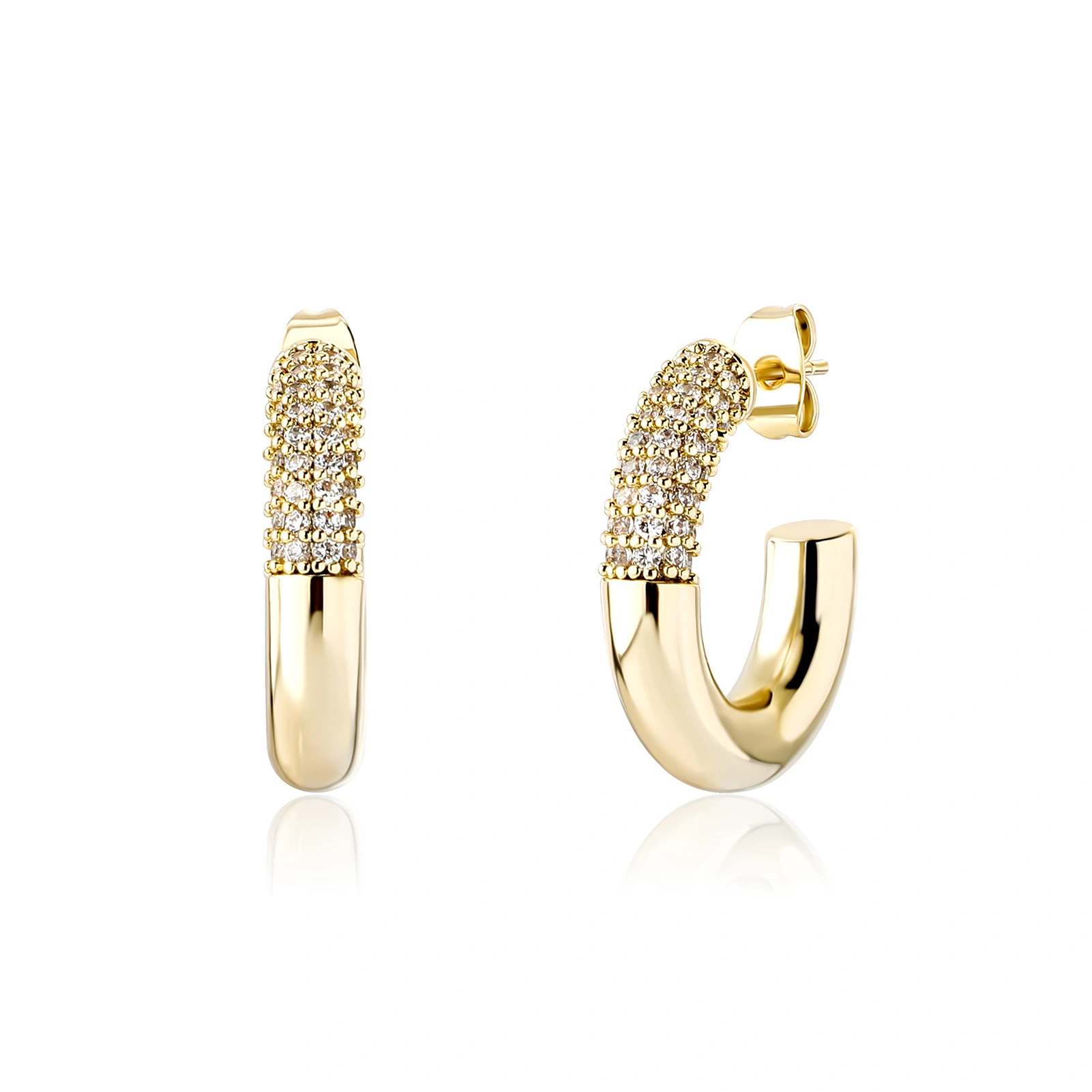 Micro-inlaid zircon earrings, geometric C-shaped rings, simple earrings with smooth stitching detail image 6