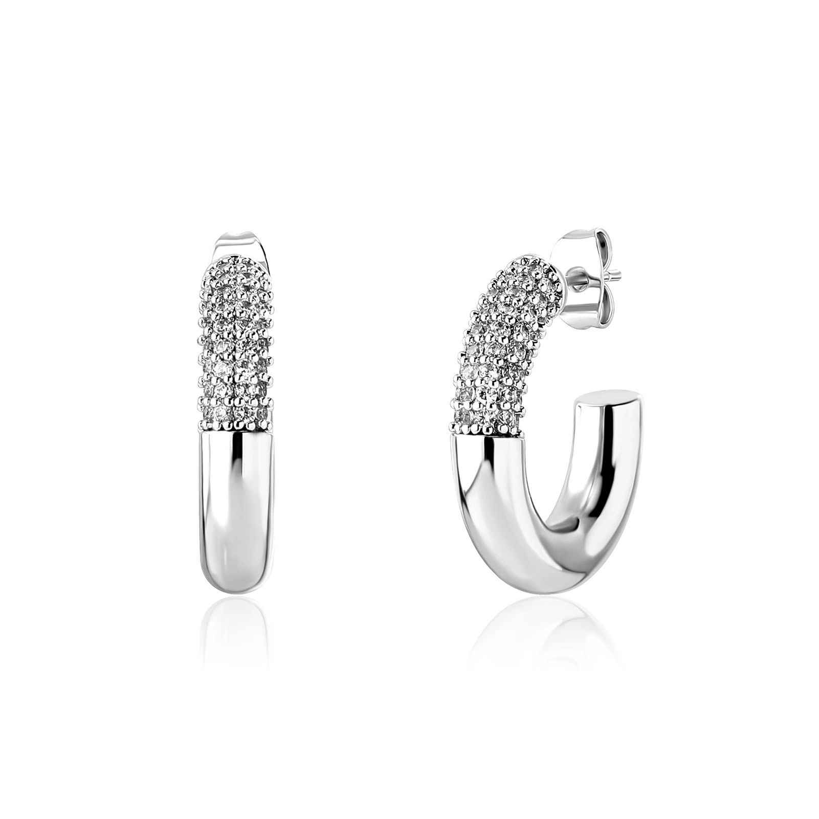 Micro-inlaid zircon earrings, geometric C-shaped rings, simple earrings with smooth stitching detail image 7