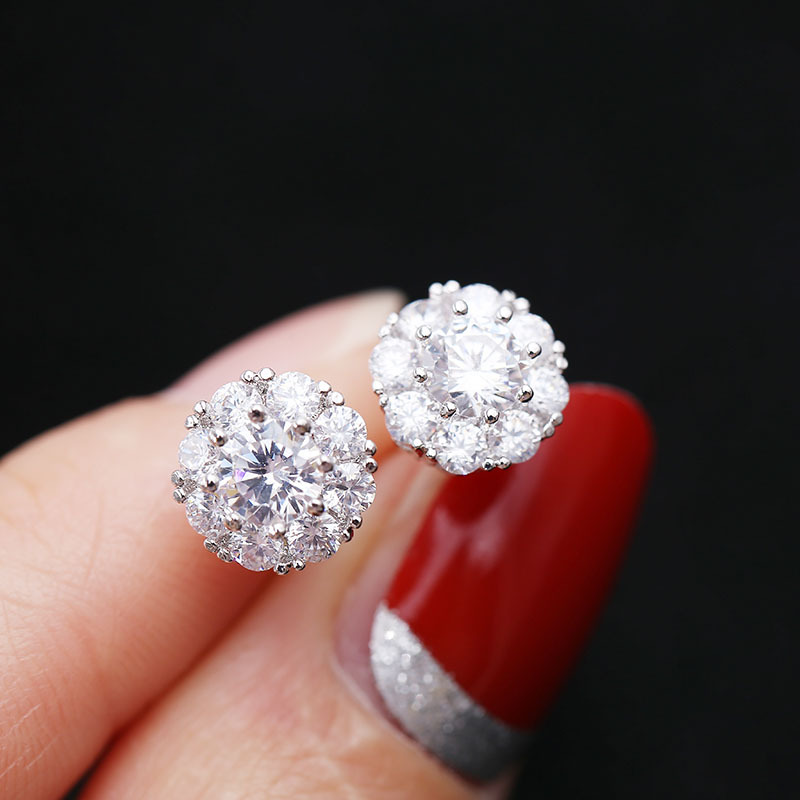 s925 Silver Needle Douyin women's Zircon geometric earrings with rotating stud earrings